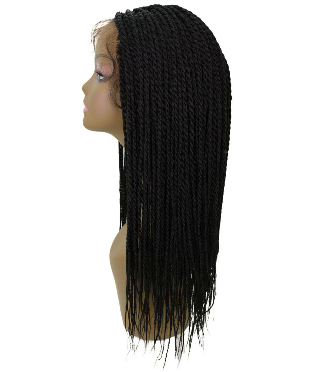 LUXLUXE Nikkita Straight 25″ Long 4X4 Hand-Tied Lace Braided Wig,BLT-0123,Black