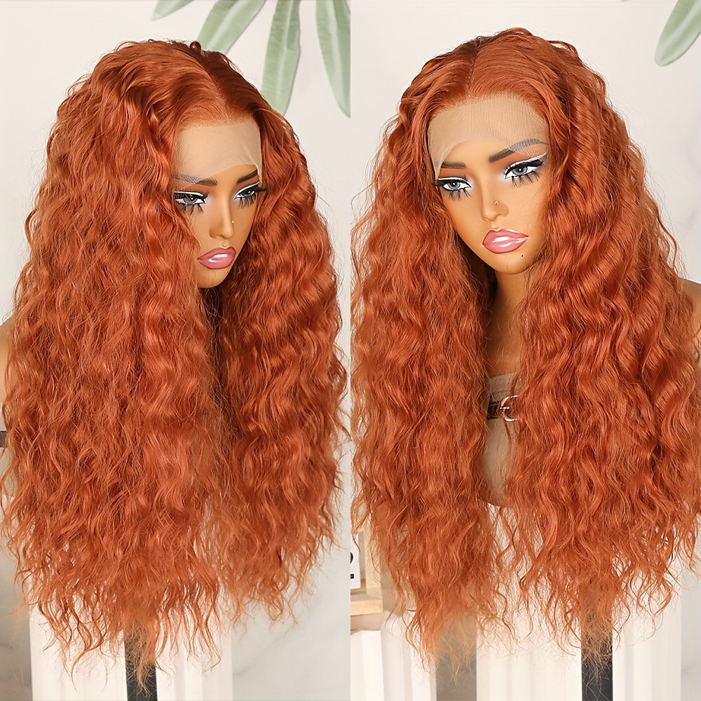 Ginger Orange Synthetic Lace Front Wigs Pre Plucked Natural Loose Curly Hair Wig