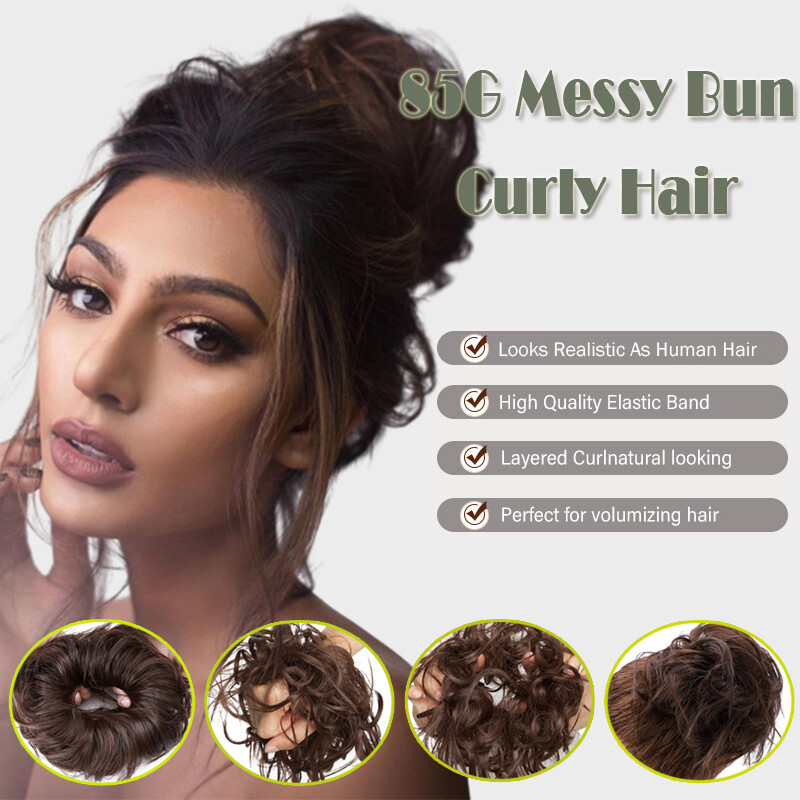 Messy Curly Fake Hair Bun Piece Extensions Hairpiece Hair Clip In Scrunchie 45g