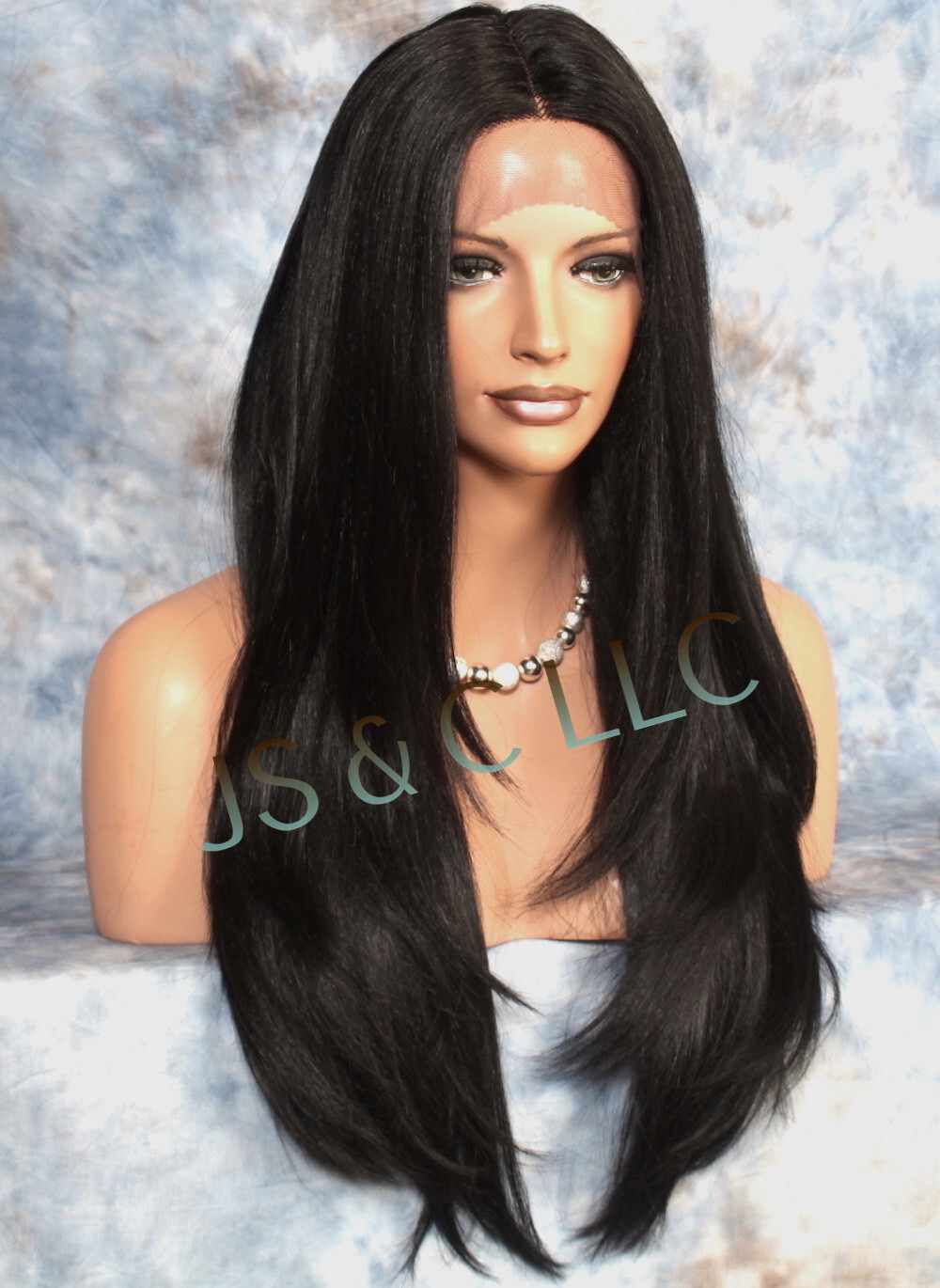 Human hair Blend Hand Tied Monofilament Full LACE FRONT WIG Off Black 1B JSLY
