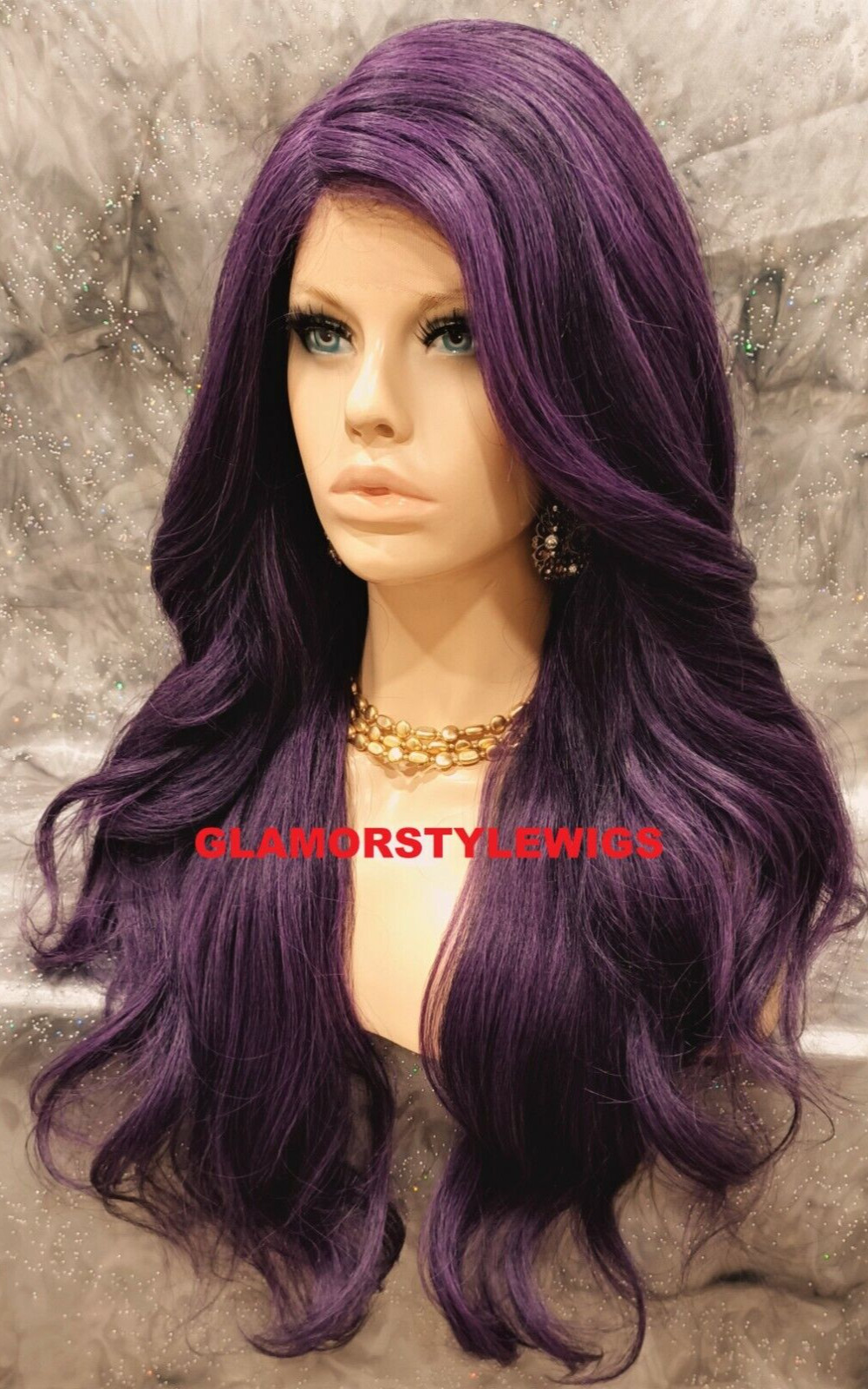 LACE FRONT FULL WIG LONG LAYERED WAVY BLACK PURPLE MIX HEAT OK NWT