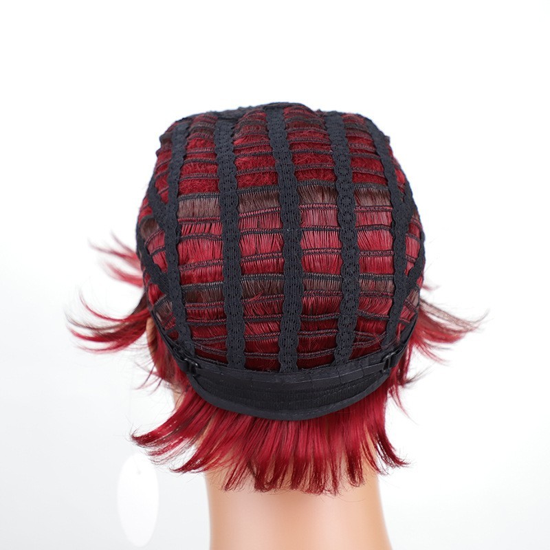 Wine Red Wig Short Layered Pixie Cut Hair Wigs For Women Synthetic Cosplay Wig
