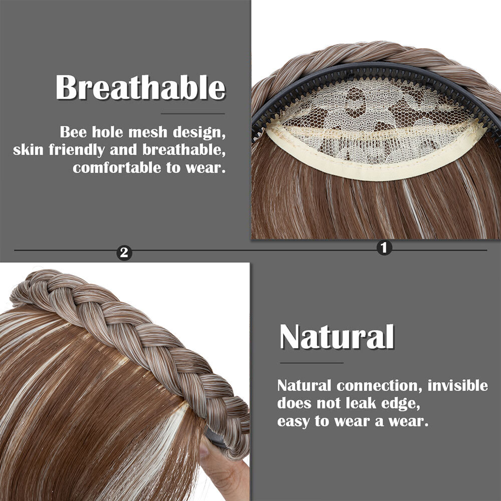 Clip In Bangs Hairpiece Wispy Fringe Headband with Temples Topper Curved Bangs