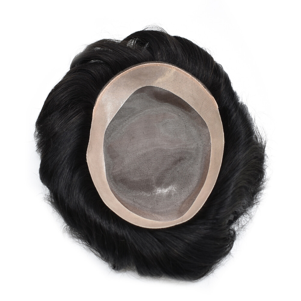 Mens Toupee For Men Human Hair Replacements Fine Mono Poly Around Hairpieces US