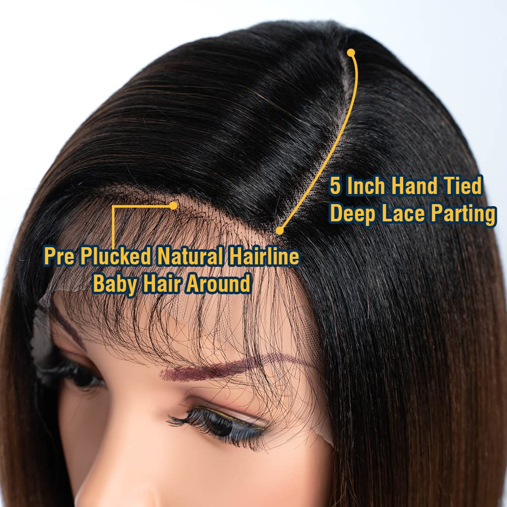 Asymmetrical Bob Lace Front Wig Short Side Part Synthetic Heat Resistant