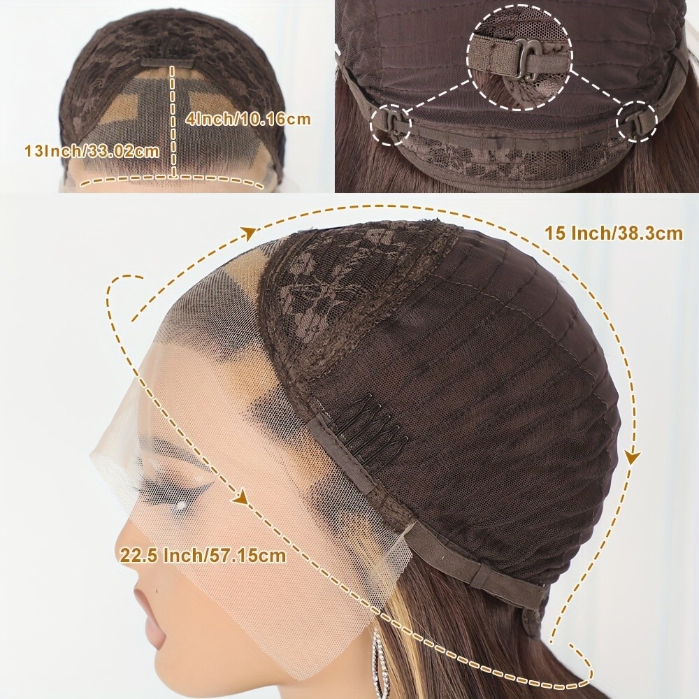 Long Wavy Wig Ombre Highlight Brown Blonde Synthetic Lace Front Wigs Pre Plucked