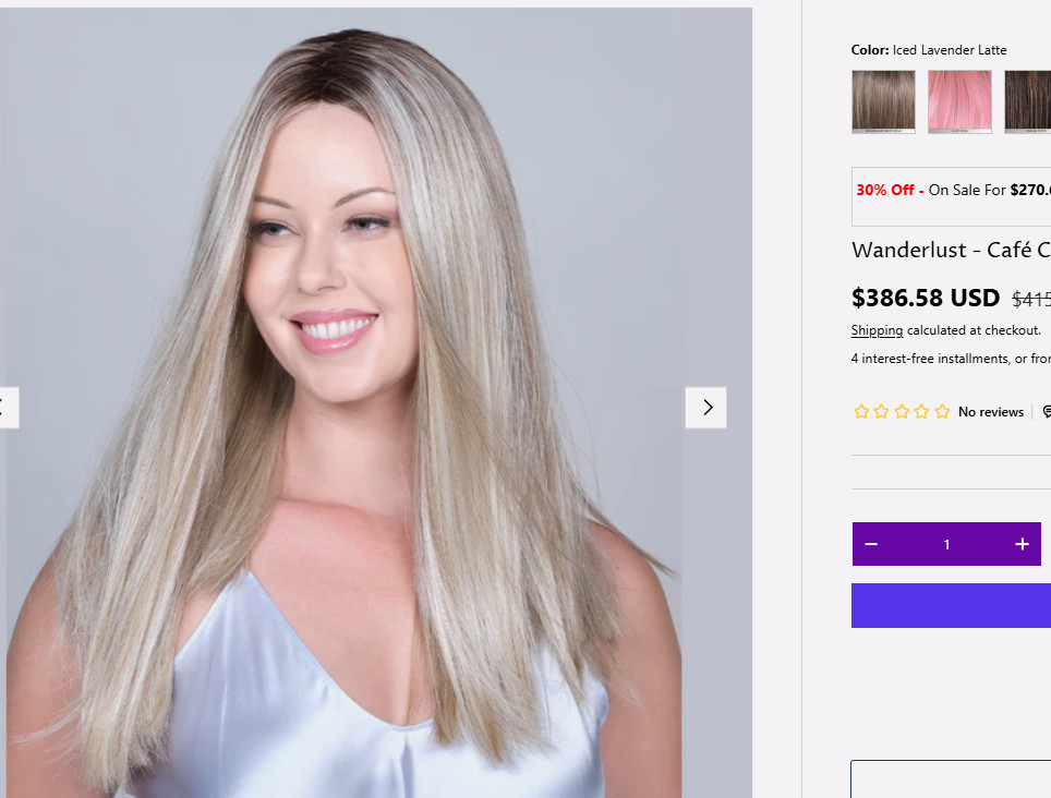 Belle Tress Wanderlust Wig Iced Lavender Latte NEW w/tags LACEFRONT MONOPART 1