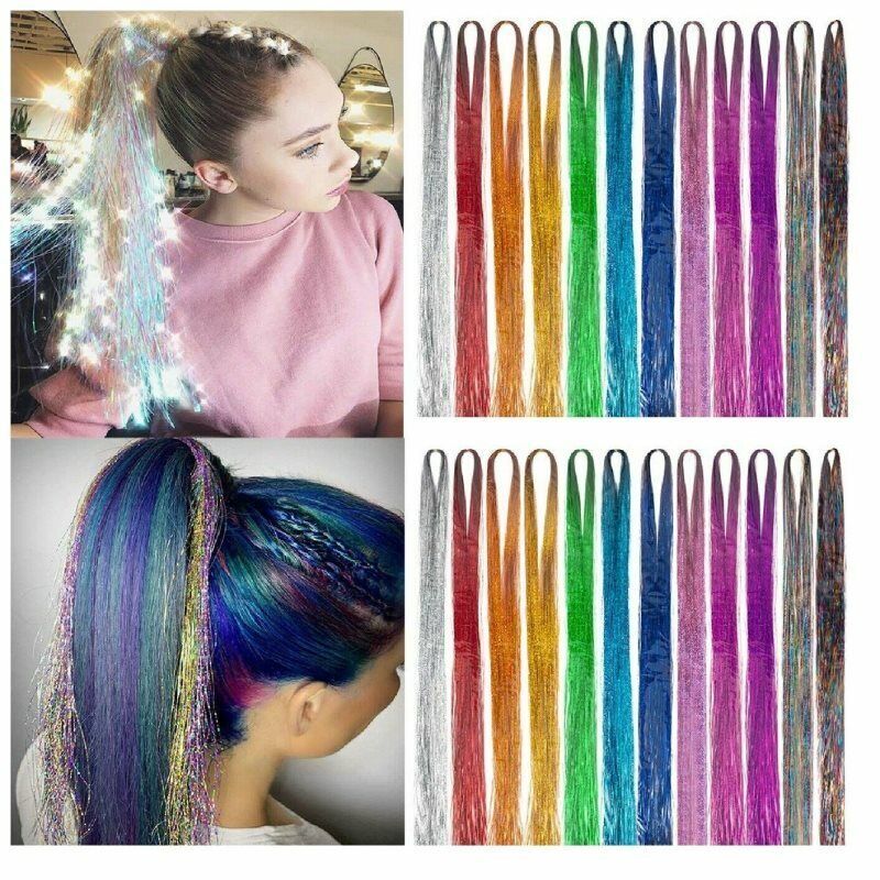 Hair tinsel 450 Strands Holographic Sparkle Extensions Glitter Women Dazzles