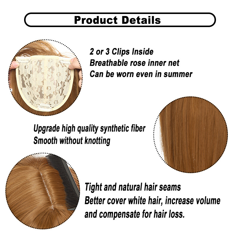 Real as Human Hair Topper Toupee Piece Clip in Top Wig Silk Base Hairpiece USA