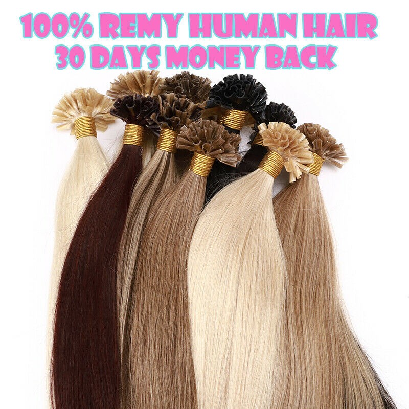 Keratin U Tip Hair Extensions Double Drawn Pre Bonded Remy Human Hair Colored 1G