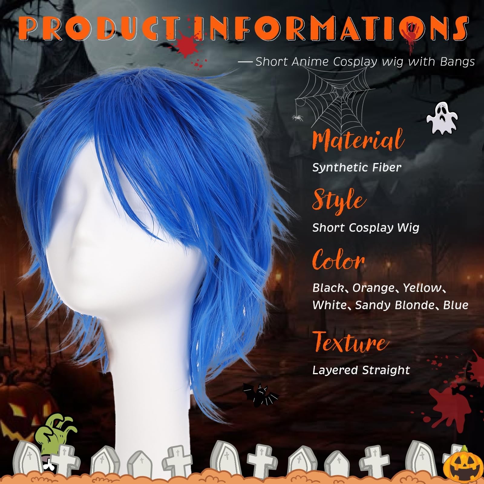 Unisex Cosplay Anime Wigs for Women Men Synthetic Layered Short Hair with Ban…