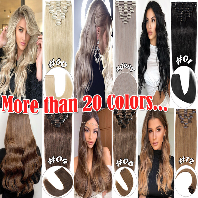 CLEARANCE Clip In Hair Extensions 100% Real Remy Human Hair 8Pieces Full Head