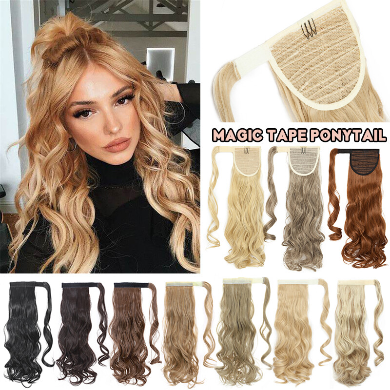 New Synthetic Wrap On Clip in Ponytail 100% Real Thick Hair Extensions As Human
