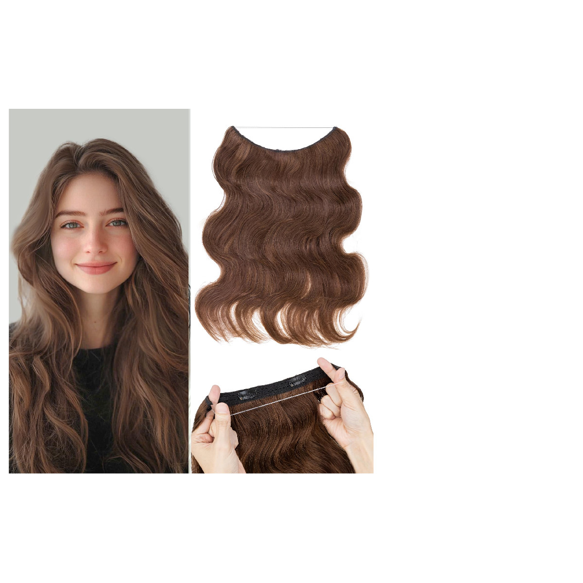 Rich Choices Halo Hair Extensions Real Human Hair Wave Wire In Hair Extensions