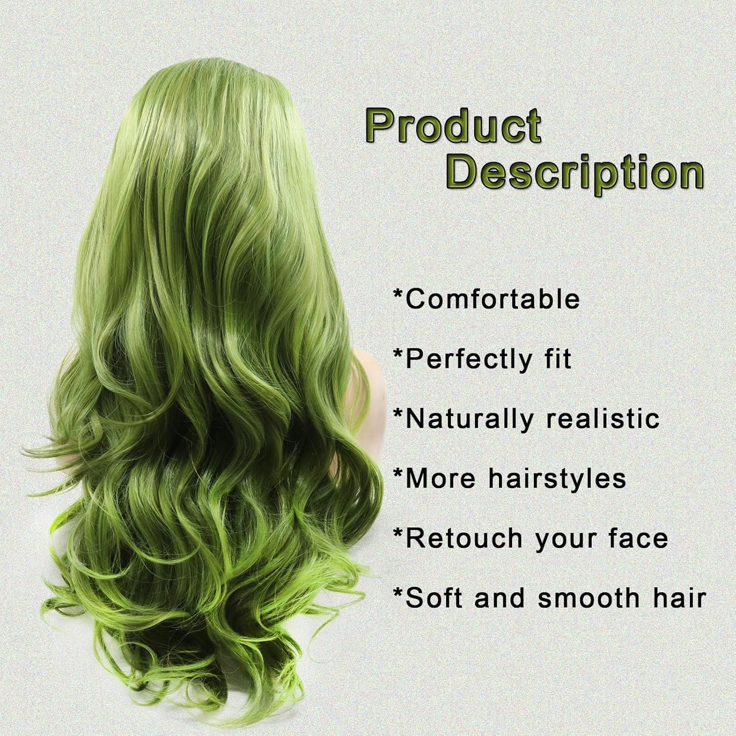 Matcha Green Wig Long Bouncy Wave Olive Green Synthetic Lace Front Wigs Pre P…