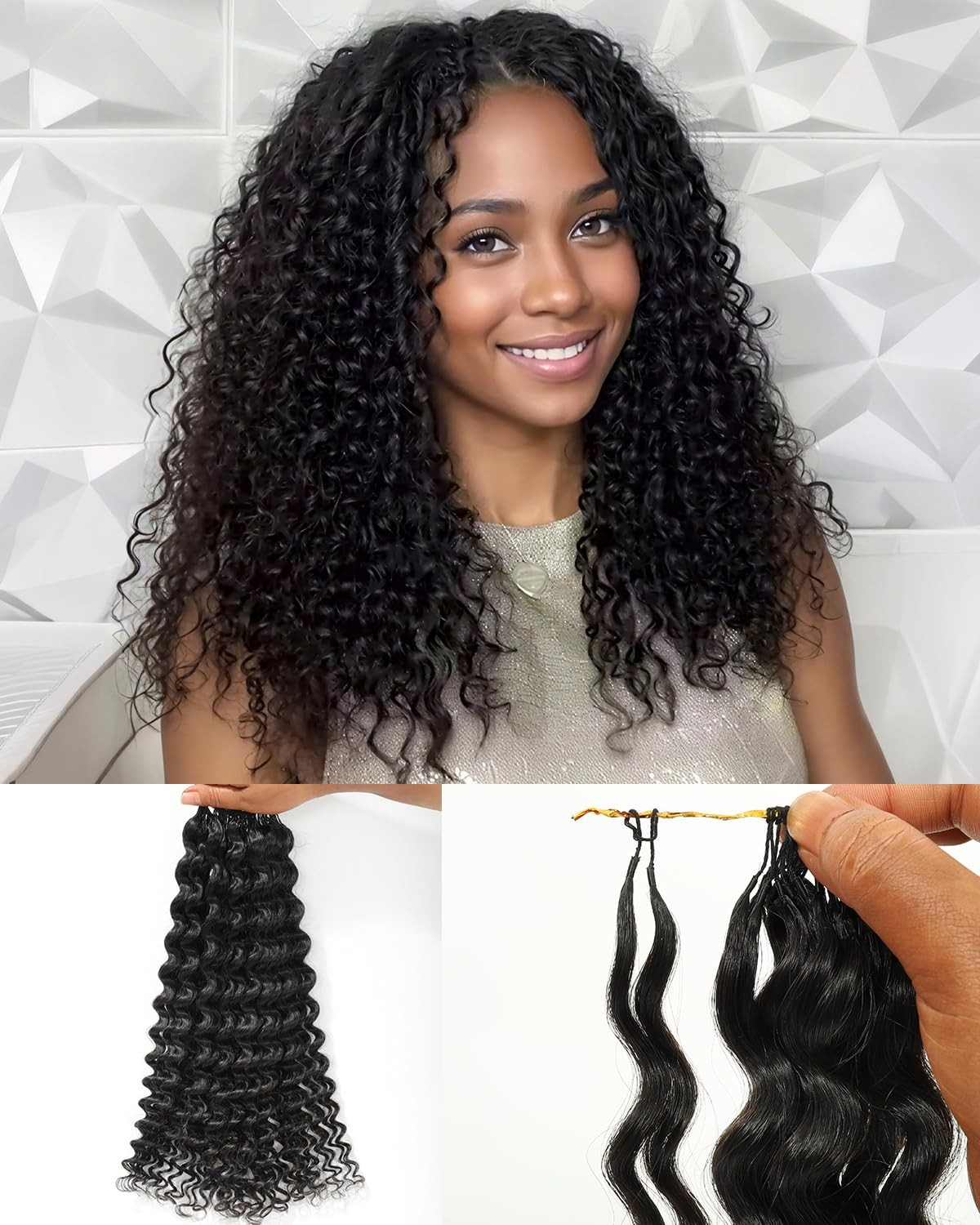Topunique 14 Inch Deep Wave Pre-Separated Crochet Human Hair 160G Invisible