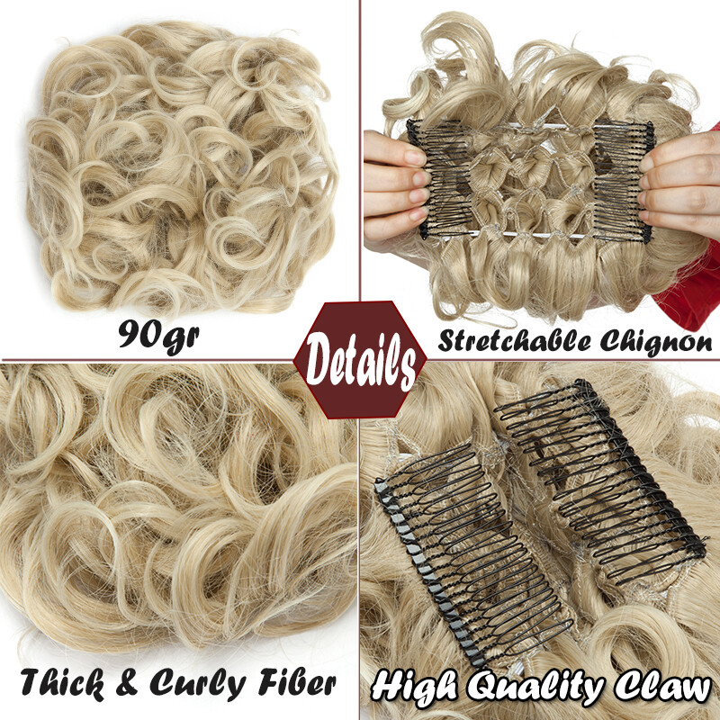 100% Thick Natural Updo Claw Clip in Messy Bun Hair Piece Extension Comb Wedding