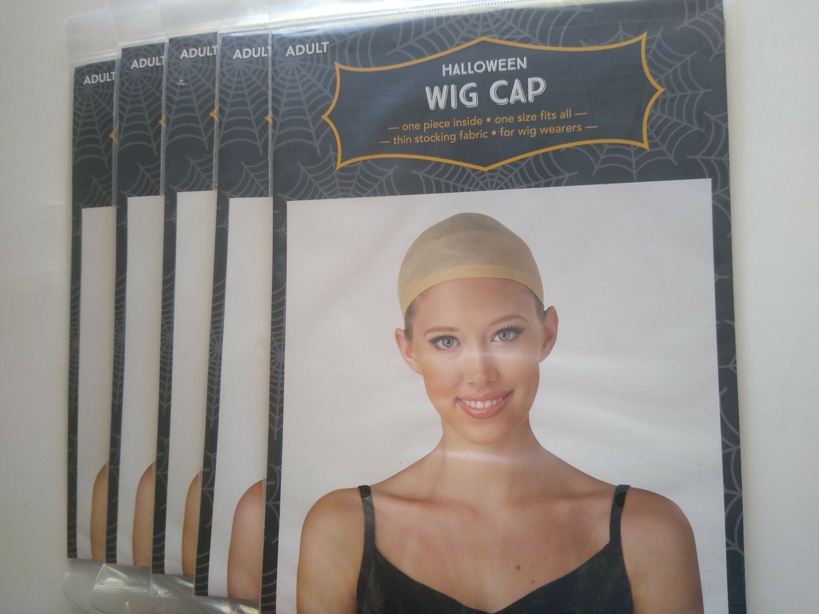 Set of 5 Halloween Adult Wig Cap One Size fits all beige color one piece