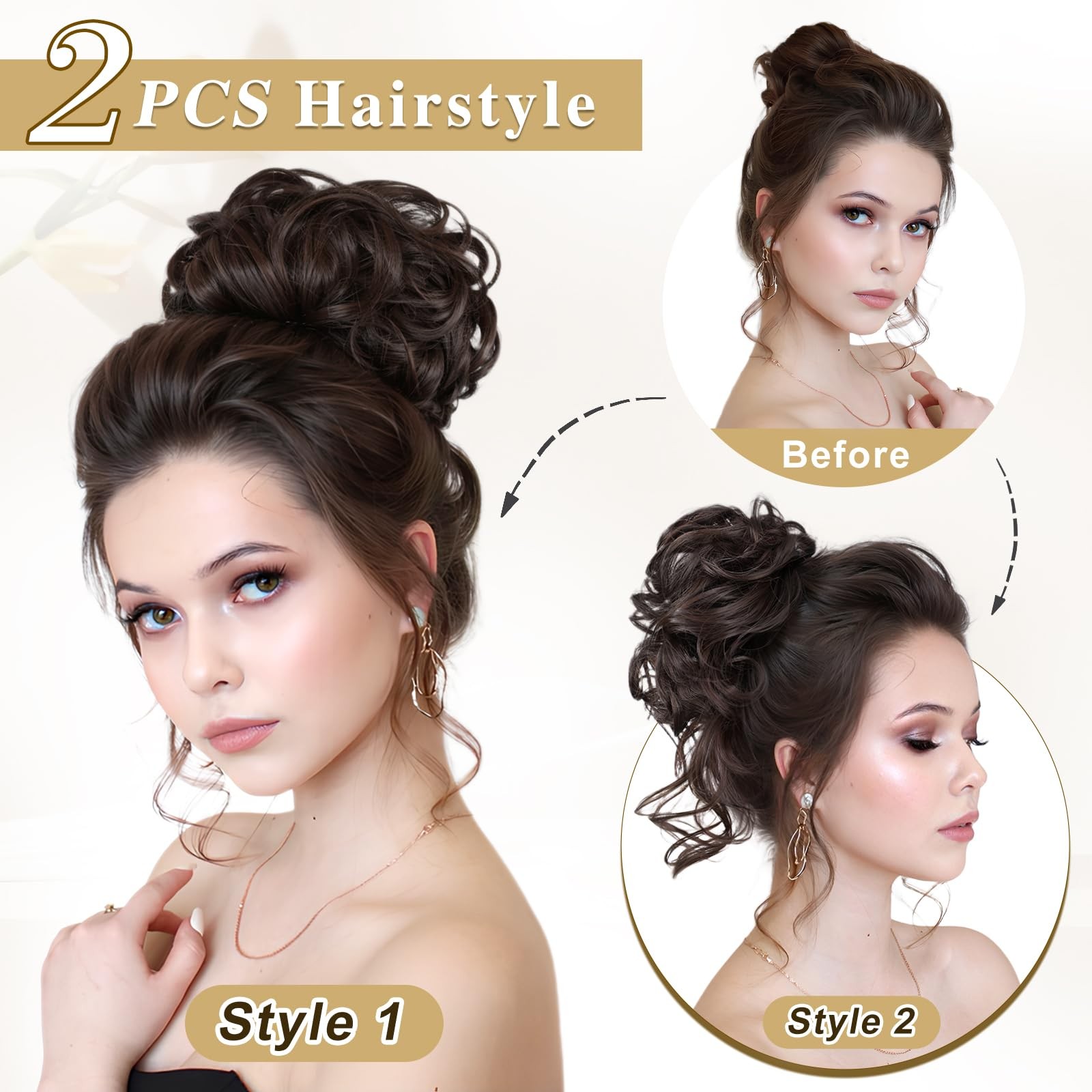 2PCS Messy Bun Hair Piece Curly Wavy Hair Bun with Elastic Band Synthetic Chi…