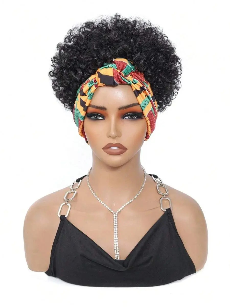 Black Headband Wigs For Women Afro Kinky Curly Synthetic Short Hair