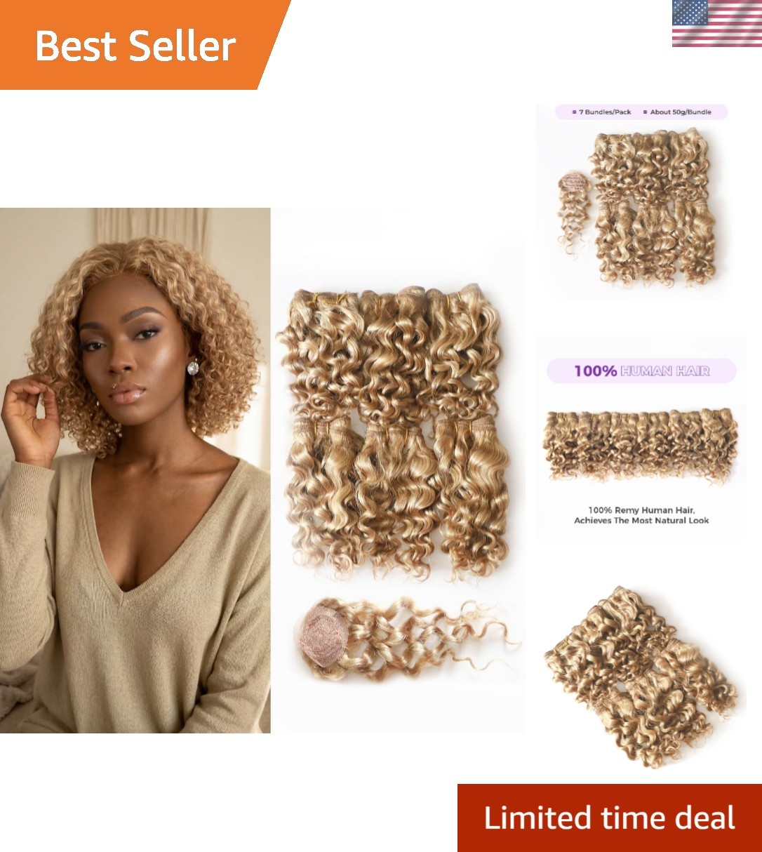 Tangle-Free 8-Inch Blonde Curly Extensions – Unprocessed Brazilian Hair