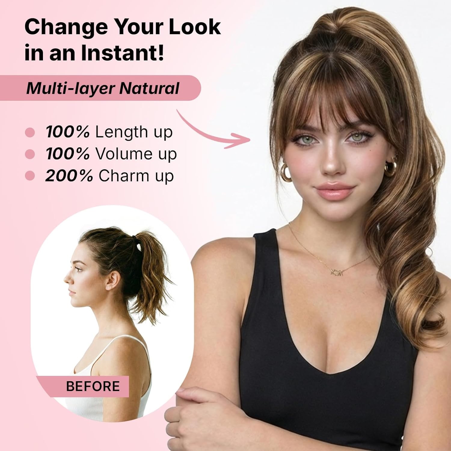 18″ Ponytail Extensions Claw Clip In Pony Tails Clip On As Human Hair for Women
