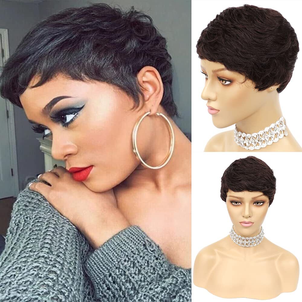 Short Pixie Cut Wigs Human Hair Wigs Layered Black Pixie Wigs
