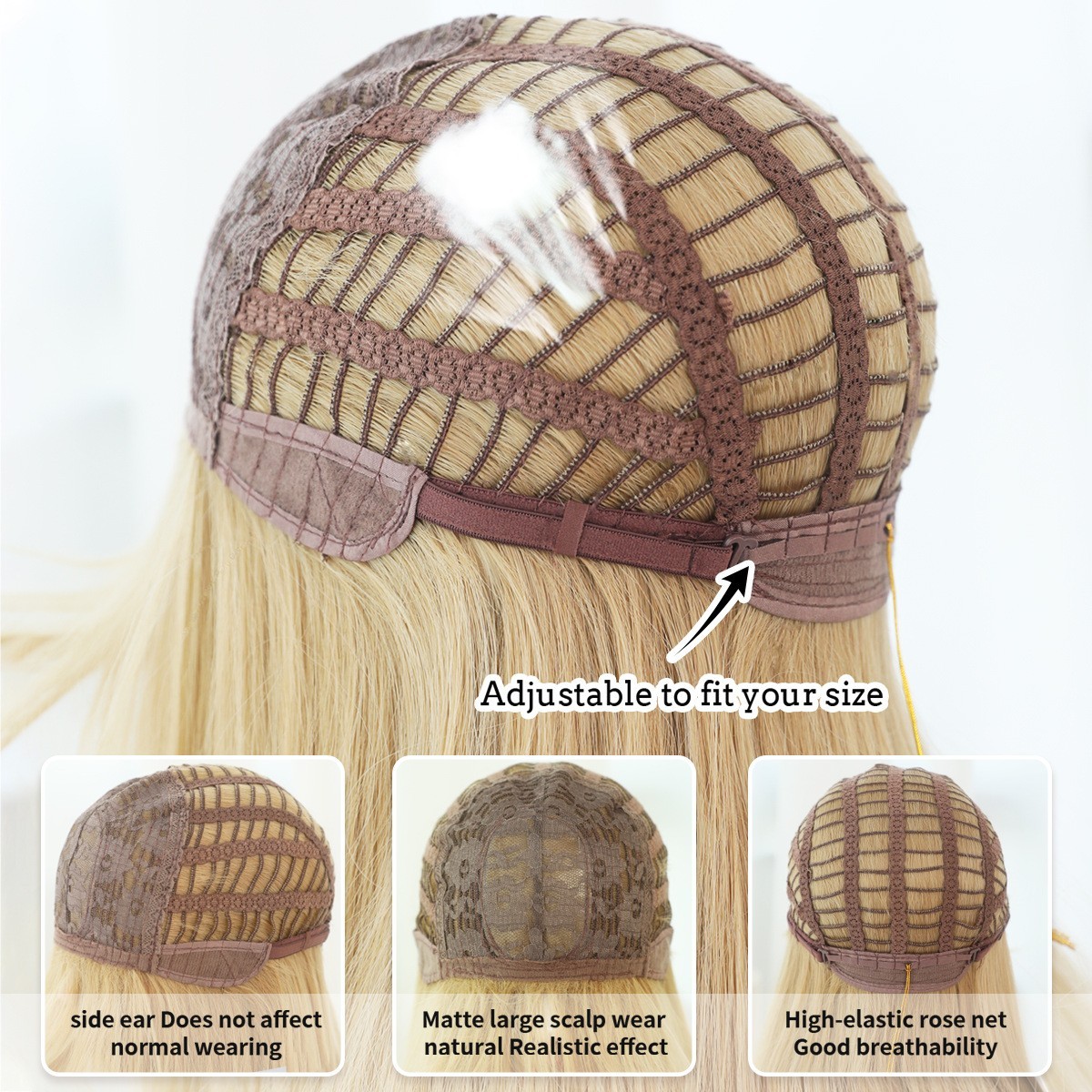 Long Curly Blonde Wig with Bangs for Cosplay Party Natural Synthetic Hair 22in