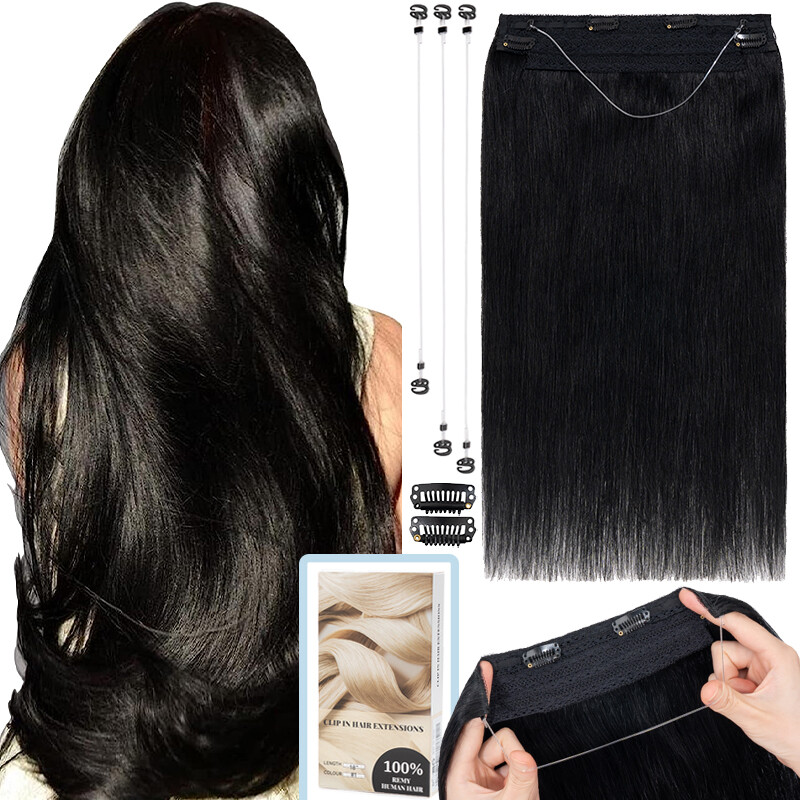 Invisible Hidden Wire Clip in Remy Human Hair Extensions Hairpiece Headband Ring