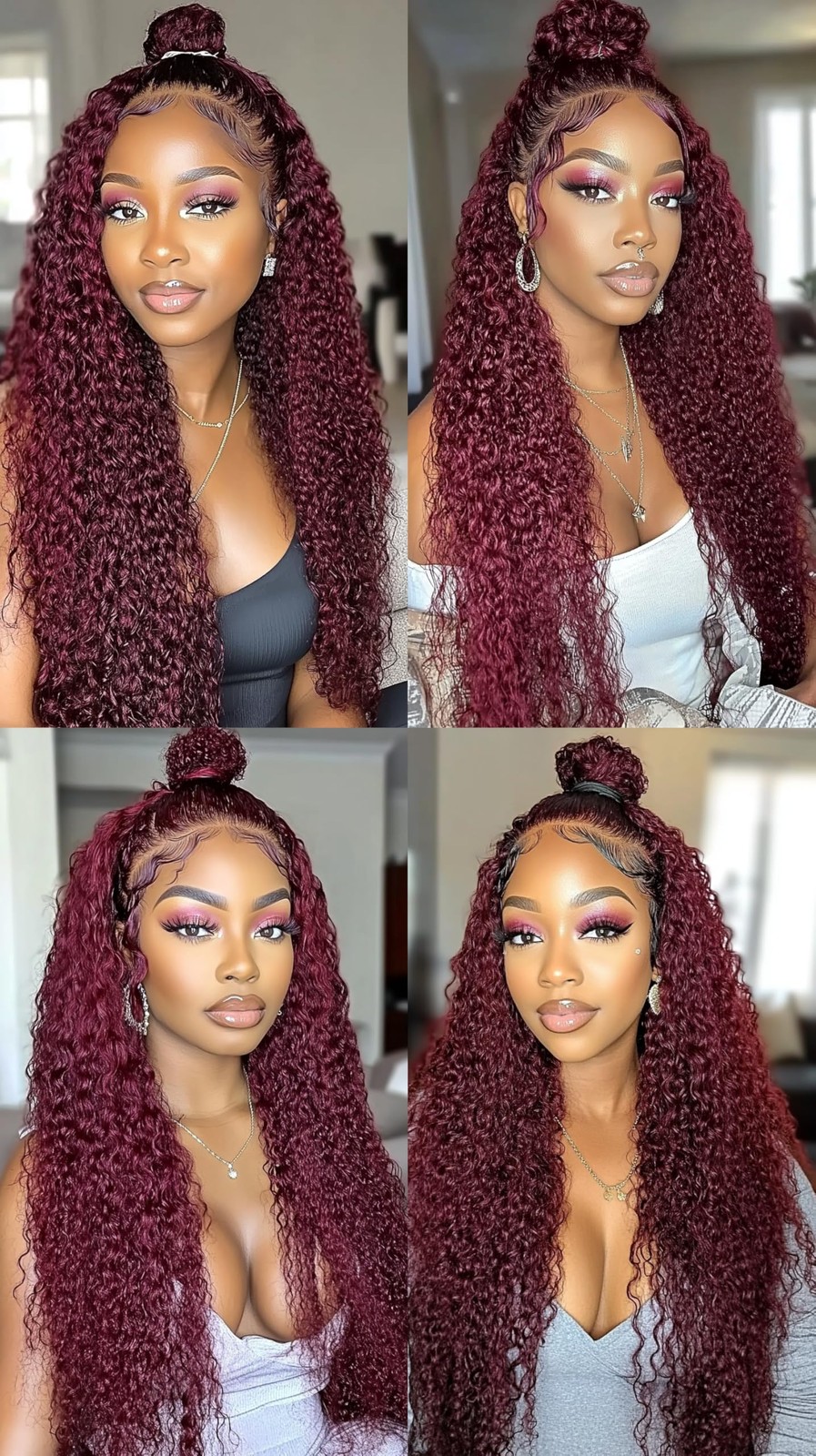 Niciitysi Color 99J Bundles Human Hair Wine Red Deep Wave Bundles 10 12 14 Inch