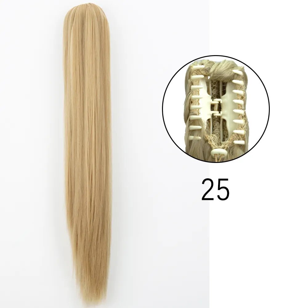 Long Straight Claw Clip On Ponytail Hair Extensions 24Inch Heat Resistant Pony