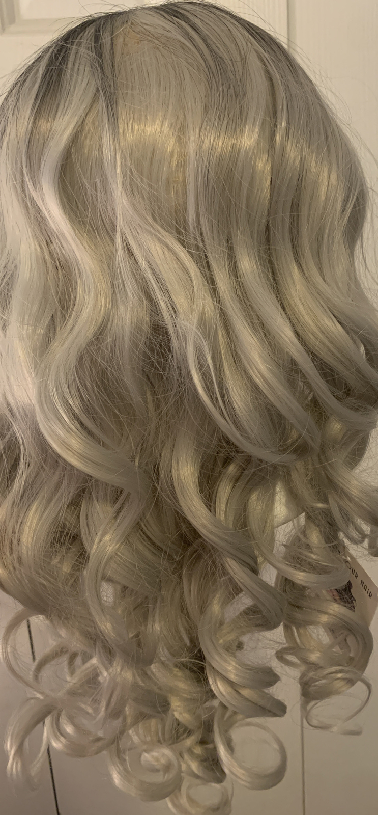 Queentas-Silver Gray Ombre Long Wavy CurlyWig WomenSynthetic Hair PU 20” 1B Gray