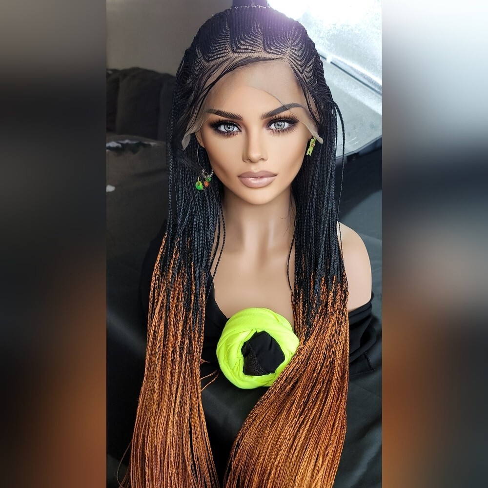 Braided Wig Micro Braids Black #350 Ombre Lace Front Glueless 54″ Extra Long NWT