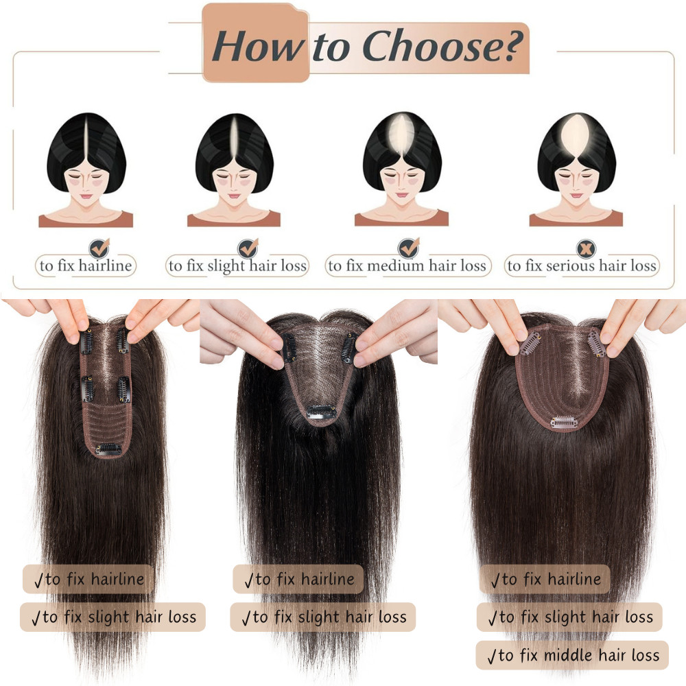SIDE PART Clip In Topper Toupee Hairpiece Top 100% Human Hair Piece Lace Base US