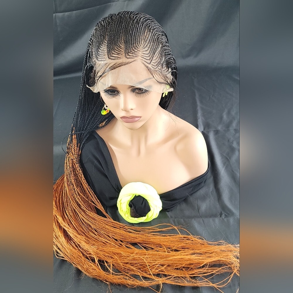 Braided Wig Micro Braids Black #350 Ombre Lace Front Glueless 54″ Extra Long NWT