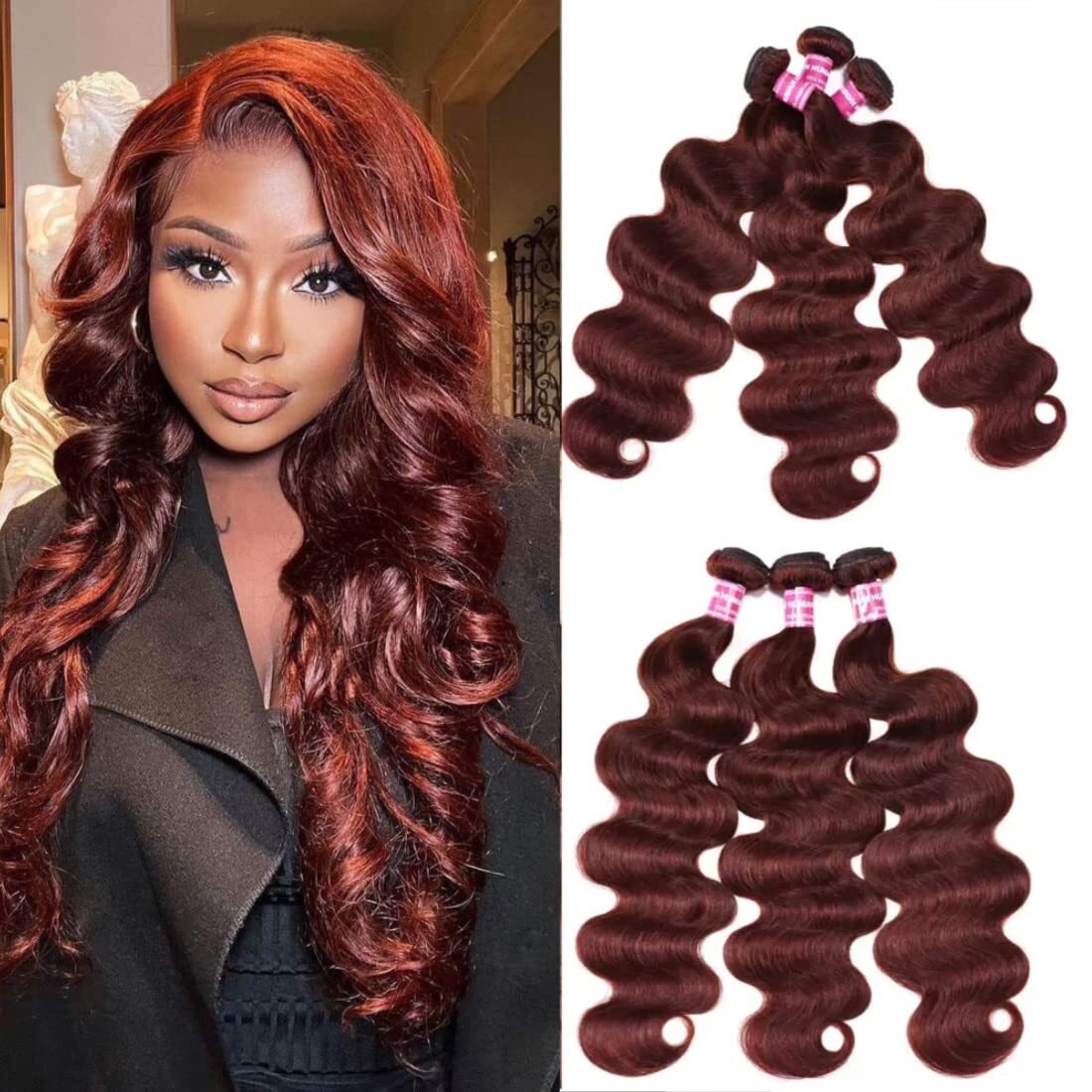 Brazilian Reddish Brown Body Wave Bundles Human Hair Weave Cooper Red Extensions