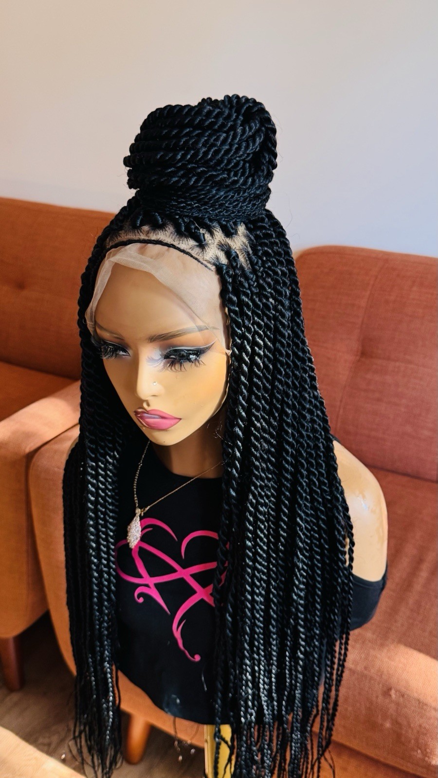 Braided Wig. Knotless Twist Braids. Full Lace with Baby Hair. Black