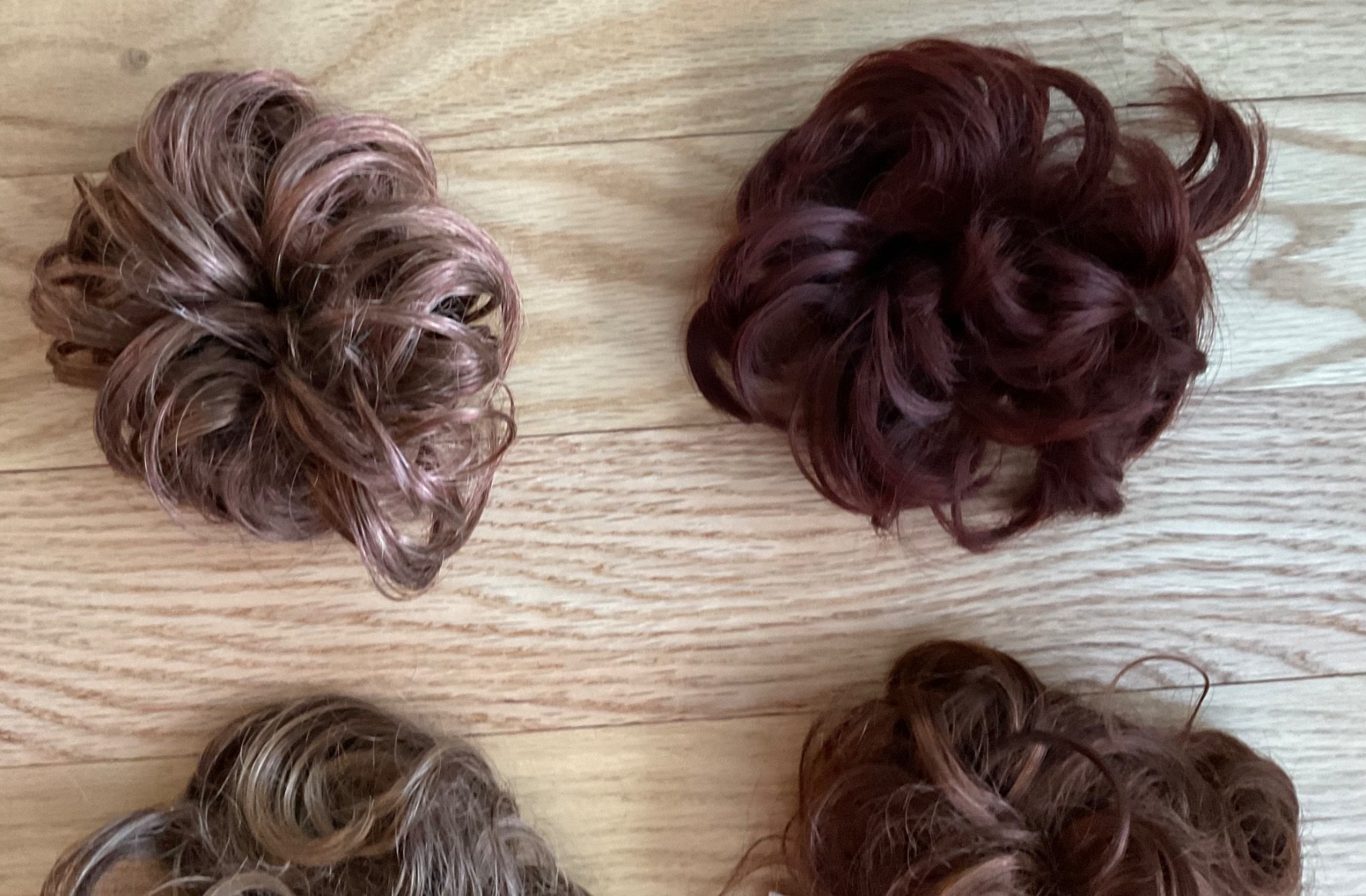 Lot of 6 Hair Scrunchies Red Brown Dark Ash Blond Synthetic Full Sz