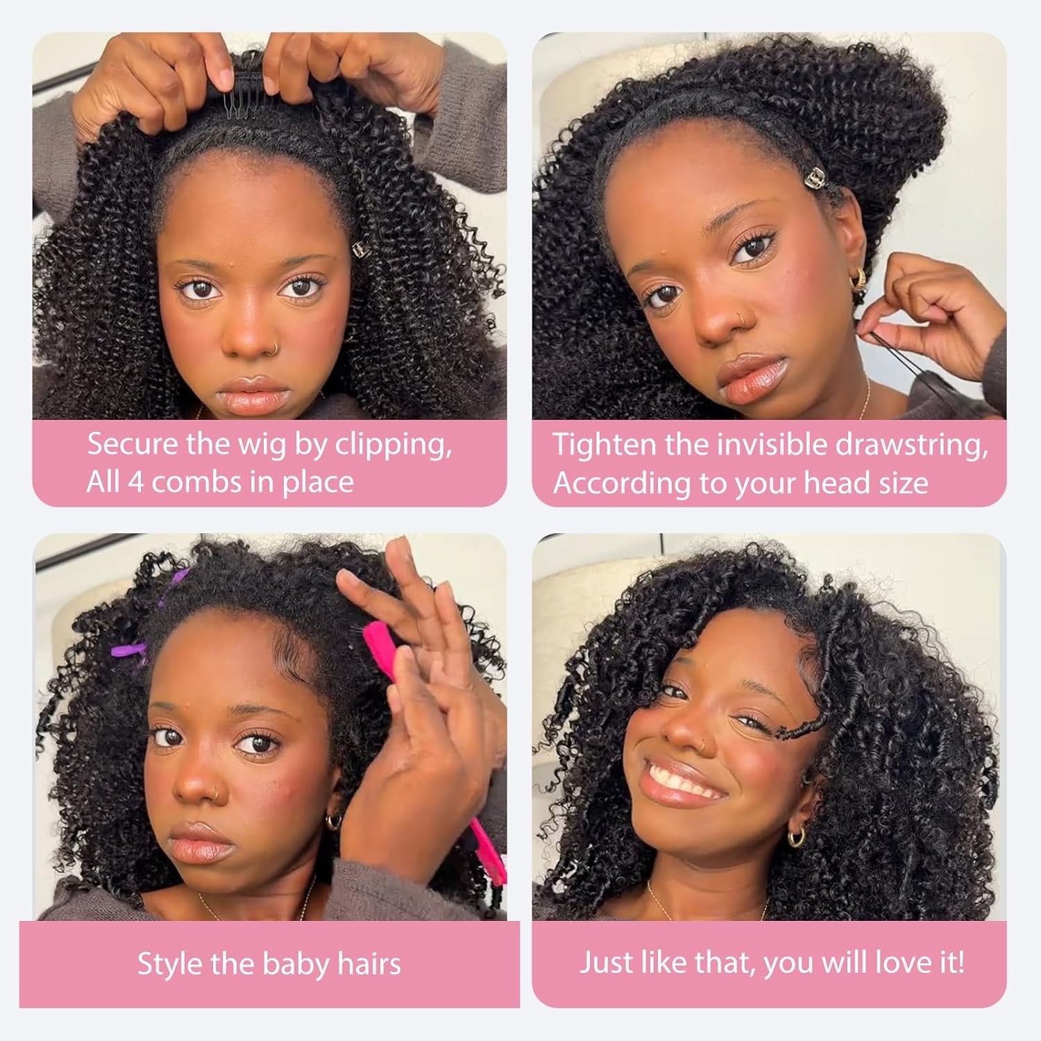 Kinky Curly Half Wig Human Hair Upgrade 3 In 1 Half Wig With Drawstring No Lace