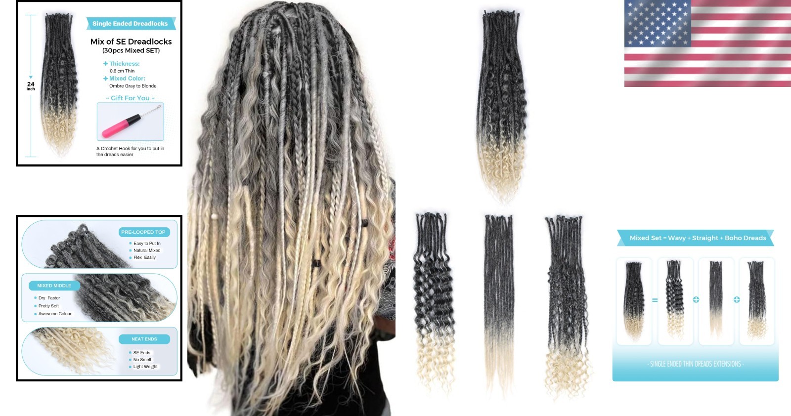 Curly Dreadlocks Set for White Women, 30pcs SE Dreads
