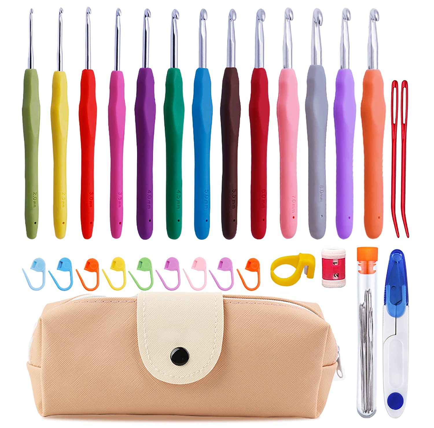 Mayboos 38 Pack Crochet Hooks Set, 13 Pcs 2mm(b)-10mm(n) 13 Sizes, 38pcs