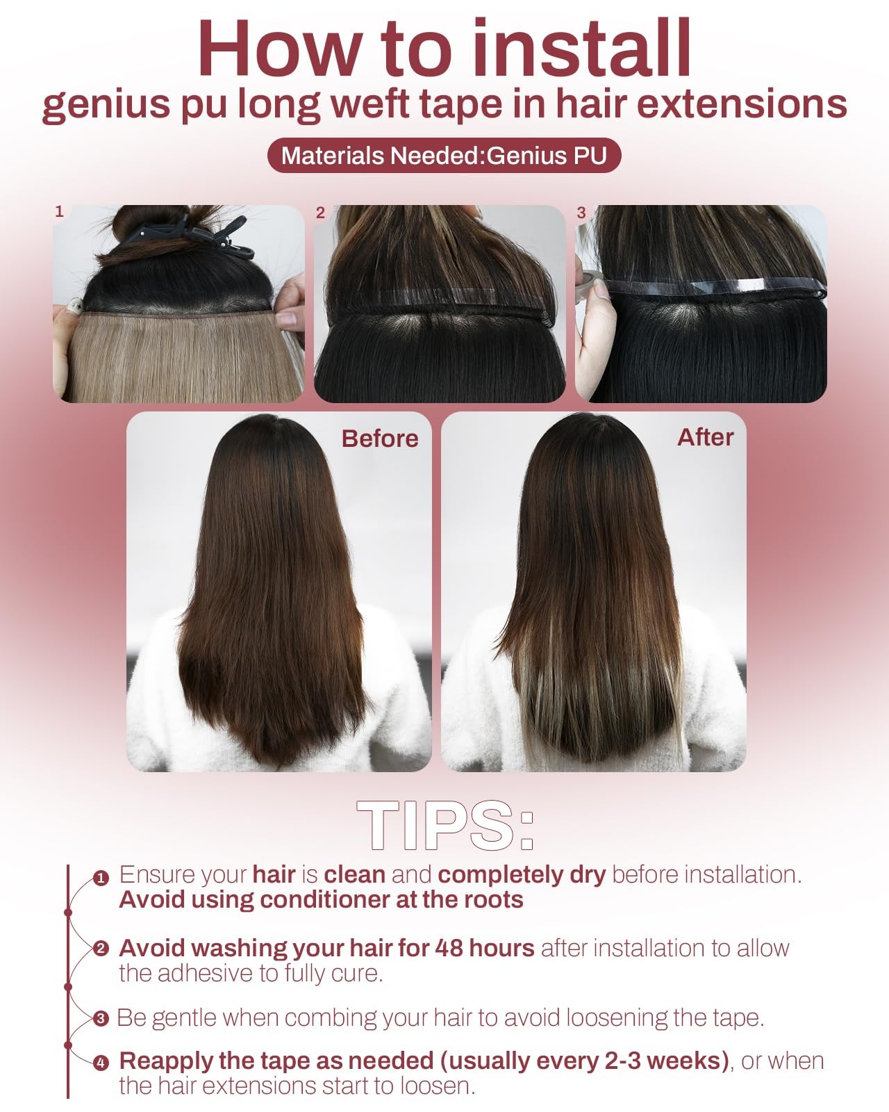 Tape in Weft Human Hair Extensions 16 Inch 65g Dark Brown – Invisible PU