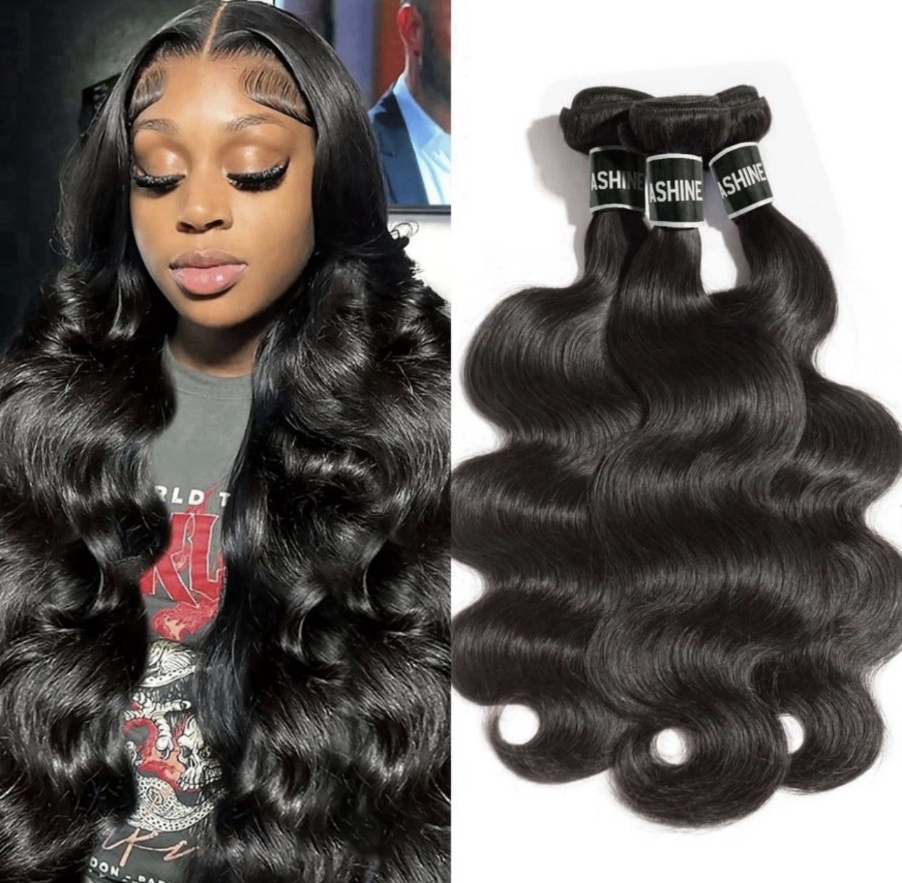 ASHINE Human Hair Bundles Body Wave Straight Unprocessed Cambodian 20/22/24”