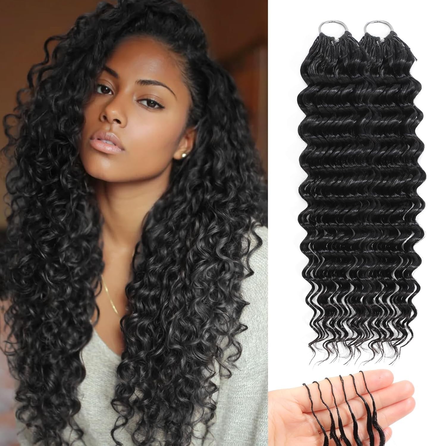 22-24″ 60g Human Hair Crochet Deep Wave for Black Women Miracle Knots 30 Strands