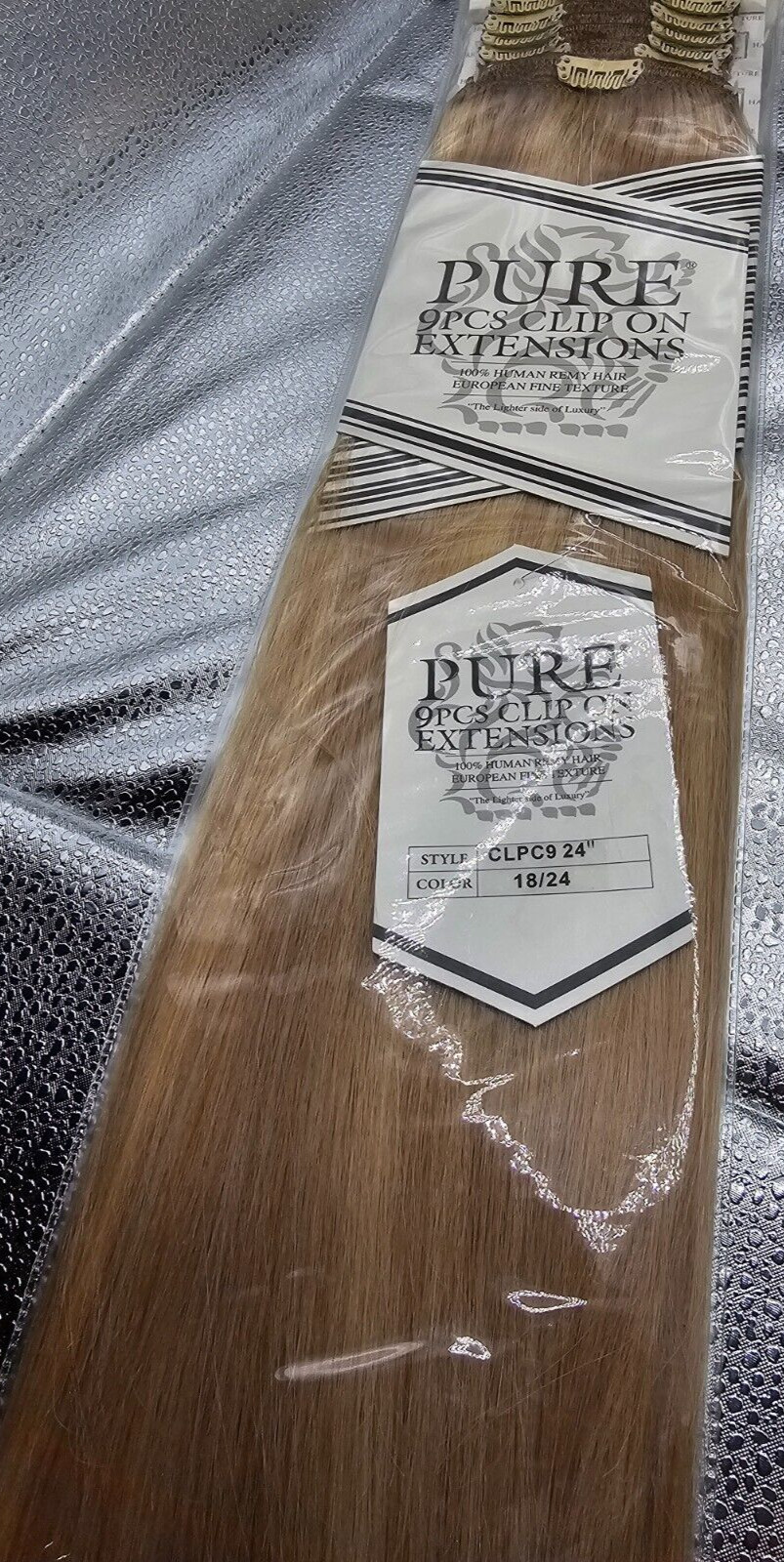 Pure Clip On Extensions – 100% Human Remy Hair – 24″ – Color 18/24 (9 PCS)