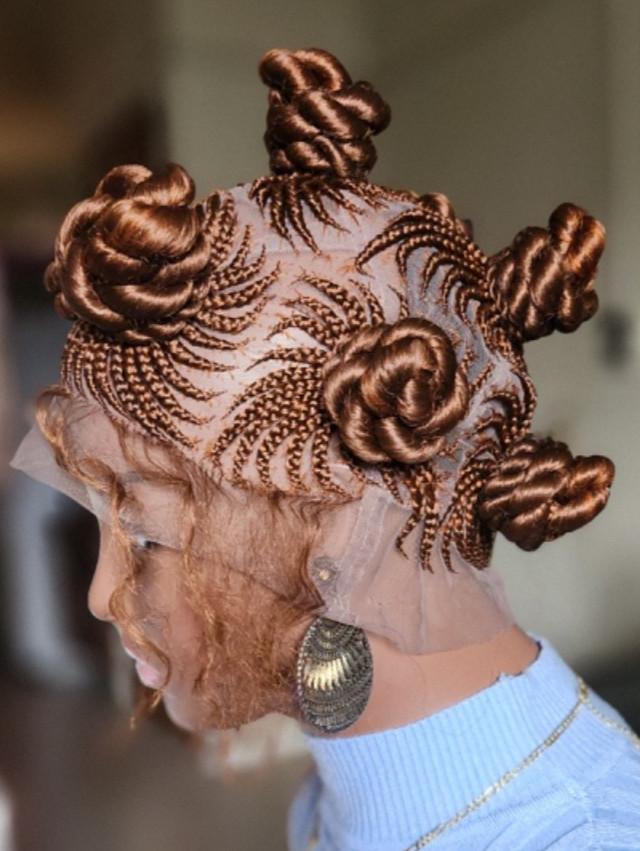 Handmade Bantu Knot Braided Full Lace Cornrow wig Brown