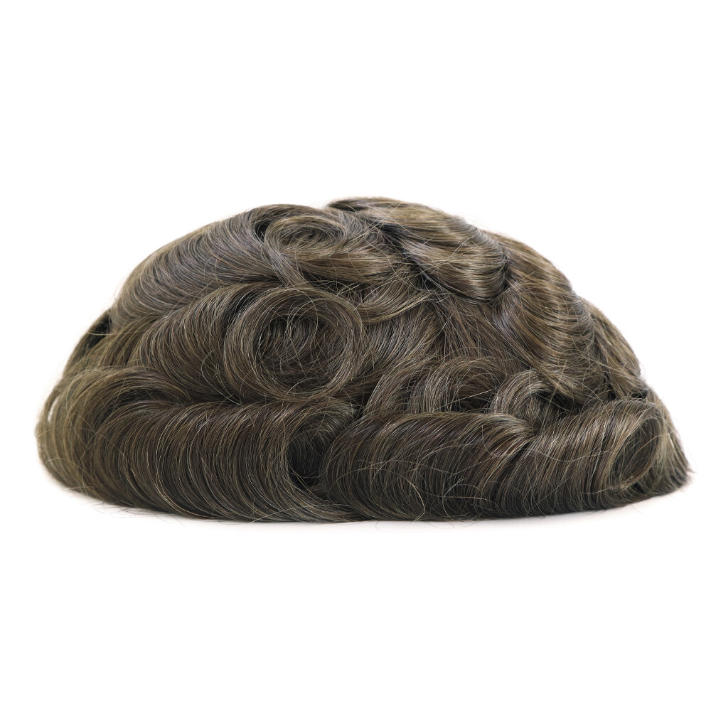 Mens Toupee Thin Skin Human Hair Replacement System 0.08mm Knotted Hair Pieces