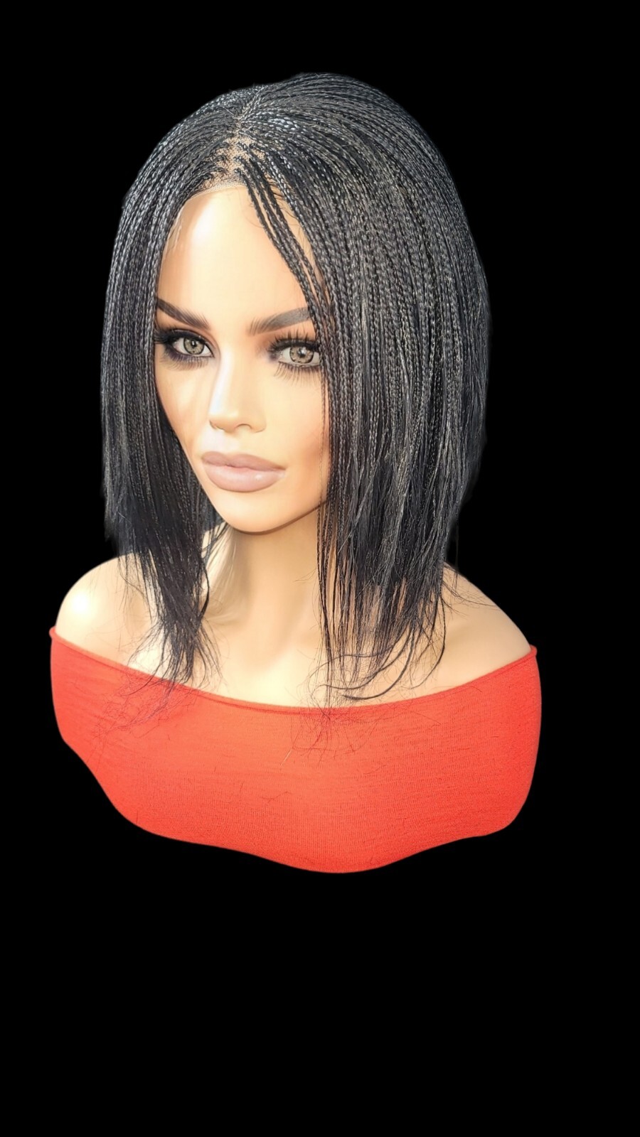Braided Wig Micro Braids Bob Jet Black Full Lace Glueless Handmade 10″short