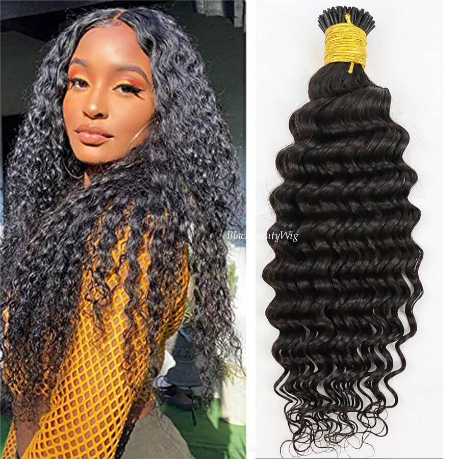 I Tip Human Hair Extension Deep Curly Microlink Brazilian Remy I Tip Hair 100pcs