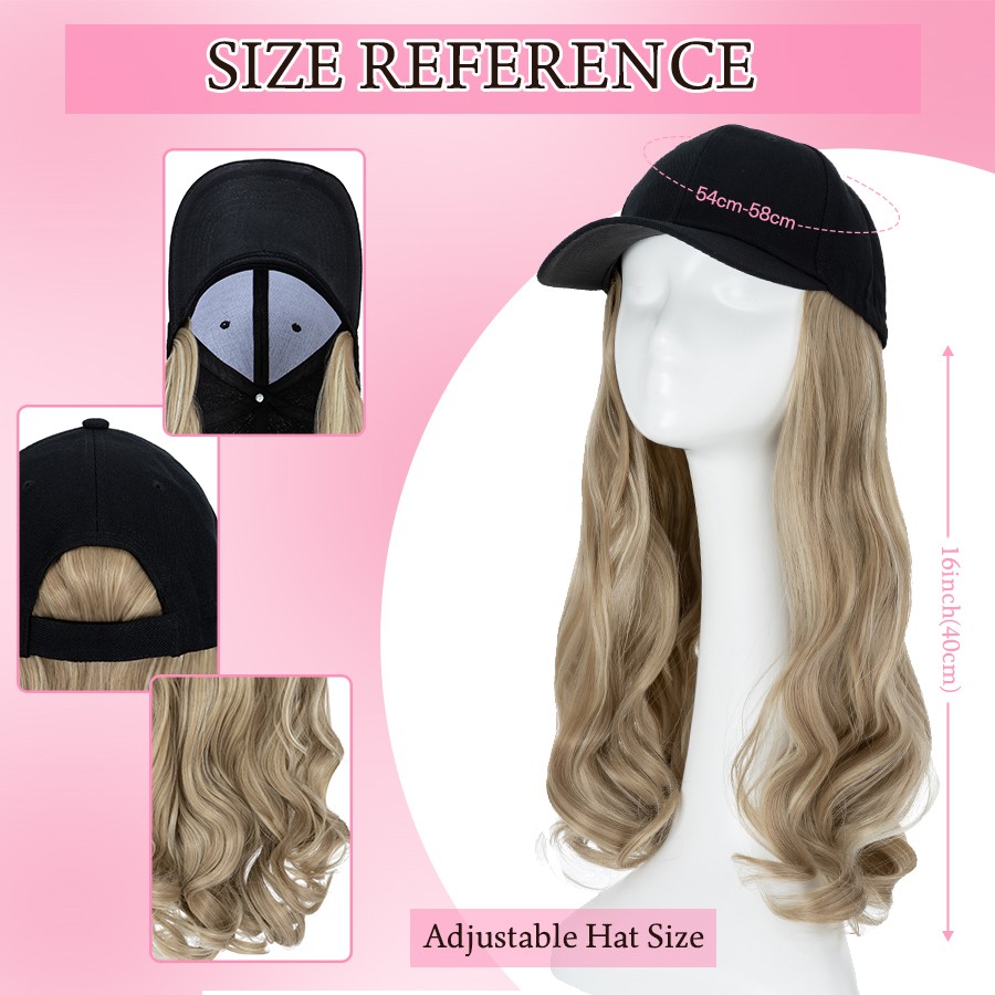 US Cap With Hair Extensions Baseball Hat Straight Wavy Beanie Sun Hat Hairpiece